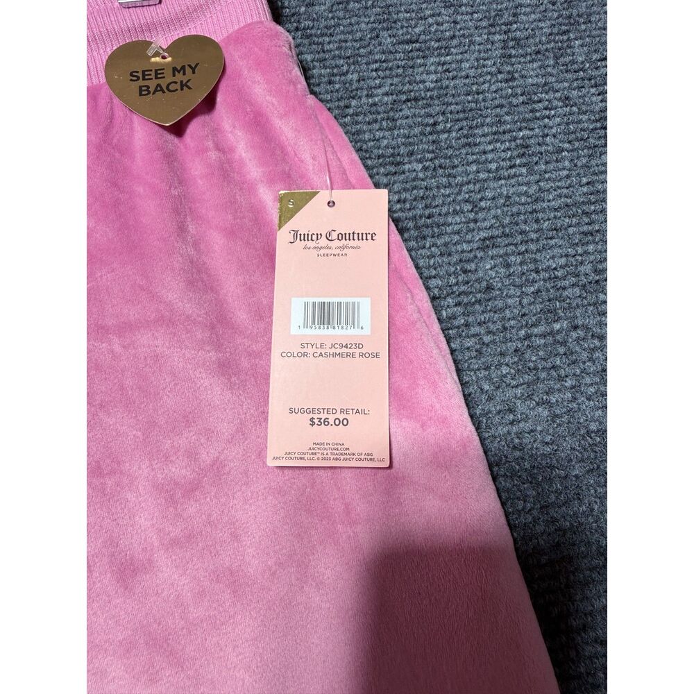 Juicy Couture NWT Pink Velour Pajama Pants Rhinestone Bling Logo Back Small - Picture 6 of 11